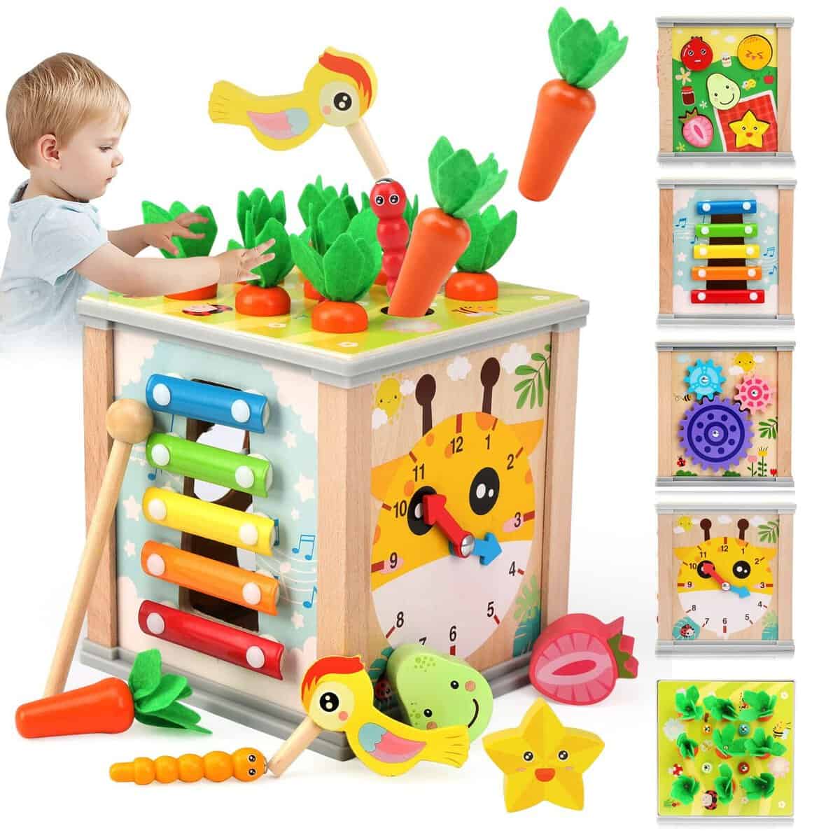 BelleStyle Jouet Bebe 1 2 3 Ans, Cube D'activité Bébé en Bois, Montessori Sensoriel Jouets d'Éveil 1 2 Ans Garçon Fille, Centre Activite Jeux Cadeau Educatif Anniversaire pour Enfants 12 18 Mois