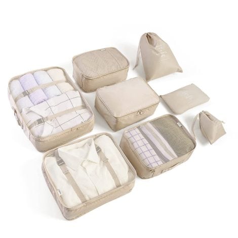 Ensemble de Rangement de Voyage BillyBath 8-en-1 : Sacs pratiques pour vêtements, chaussures et maquillage (Rose clair).