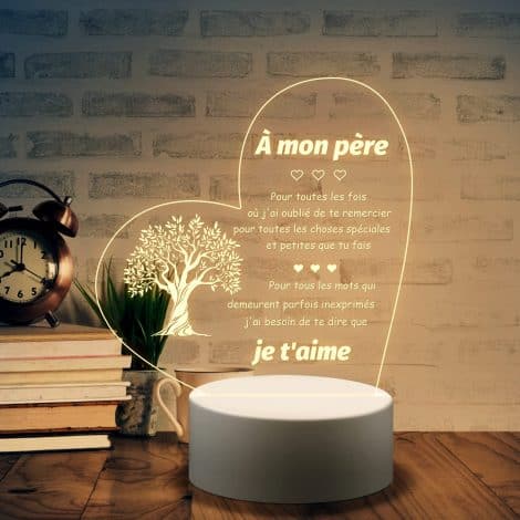 Welsky Cadeau pour papa : une veilleuse LED en acrylique pour un cadeau original et unique pour la fête des pères, anniversaire ou Noël.