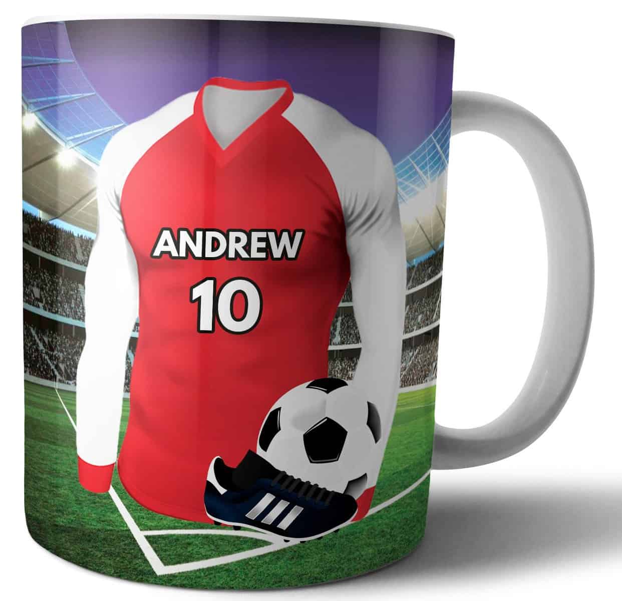 Cadeau personnalisé – Maillot de football – Mug – Tasse – Tasse à thé – Anniversaire – Noël – Secret Santa – Toutes les couleurs de l'équipe (Arsenal)