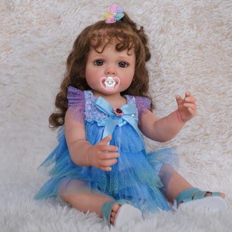 Poupée réaliste de bébé Reborn en silicone, avec cheveux doux de 22 pouces. Parfait pour offrir aux enfants à Noël.