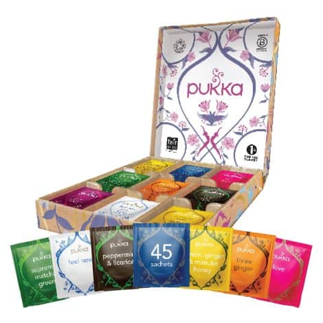 Coffret de thé de Noël Pukka avec 9 saveurs bio, idée cadeau pour femmes et hommes.