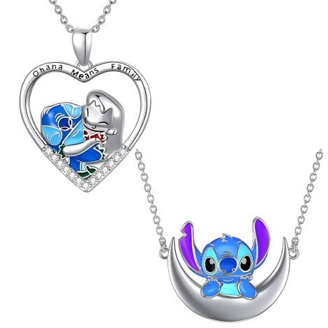 BJPERFMS Collier Stitch, Pendentif Stitch, 2PCS Bijoux Stitch, Lilo et Stitch Collier, Collier Animé, Cadeau Femme Fille. Necklace Stitch, Stitch Pendant, 2PCS Stitch Jewelry, Lilo and Stitch Necklace, Animated Necklace, Gift for Women and Girls.