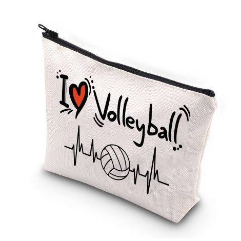 Trousse de maquillage “I Love Volleyball” : idéale pour femmes et filles fans de volley-ball, parfaite en voyage.