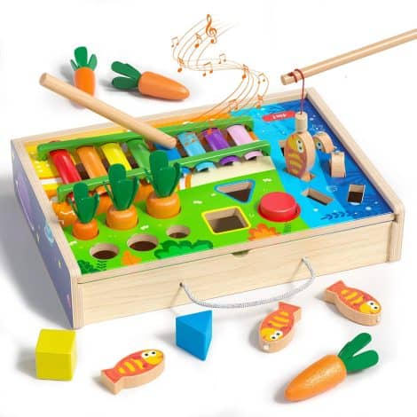 Pack de Jouets Montessori en Bois pour Enfants : Xylophone, Jeu de Récolte des Carottes, Jouets d’apprentissage pour Tout-Petits de 1 à 4 ans.