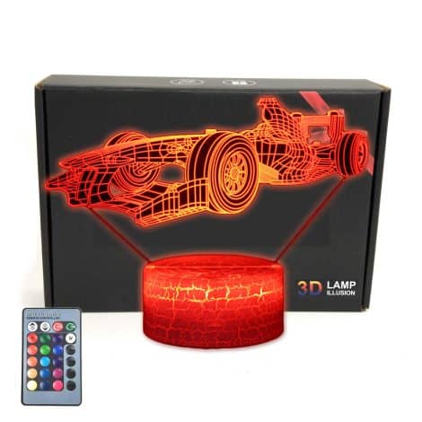 Lampe de Table Voiture de Course MARZIUS avec Illusion 3D, 16 Couleurs Changeantes et télécommande – Idéale pour tous !