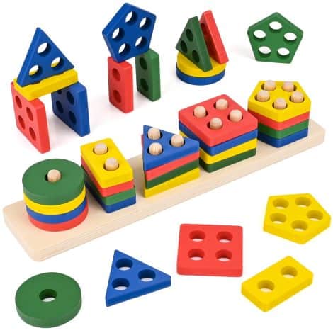 Jeu éducatif en bois, 20 pièces de couleurs et formes pour tout-petits de 1 à 3 ans.