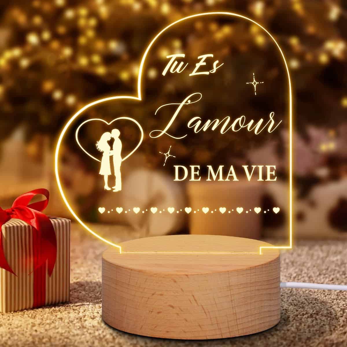 Coldbling Cadeau Homme Femme Amour, Cadeau Saint Valentin Homme Femme, Veilleuse Gravée Acrylique Cadeaux Anniversaire de Mariage, Idée Cadeau Noel pour Amoureux, Petit Ami, Femme, Mari, Petite Amie, Couple