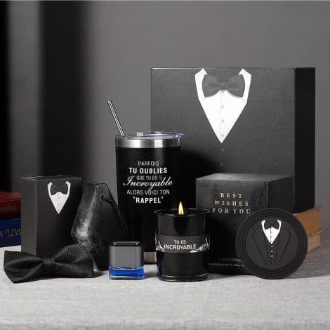 Ensemble de luxe pour hommes CREASHINE avec bougie parfumée, tasse et cadeaux personnalisés pour Noël, anniversaire, retraite.