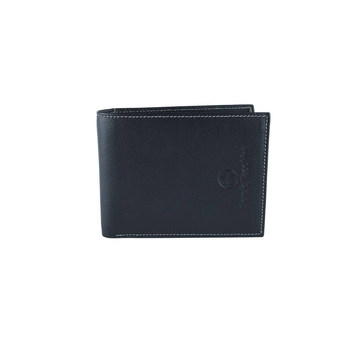 Sergio Tacchini Portefeuille homme en cuir véritable, noir, mince avec porte-cartes, boîte cadeau, Noir classique Txb, Classico, Classique