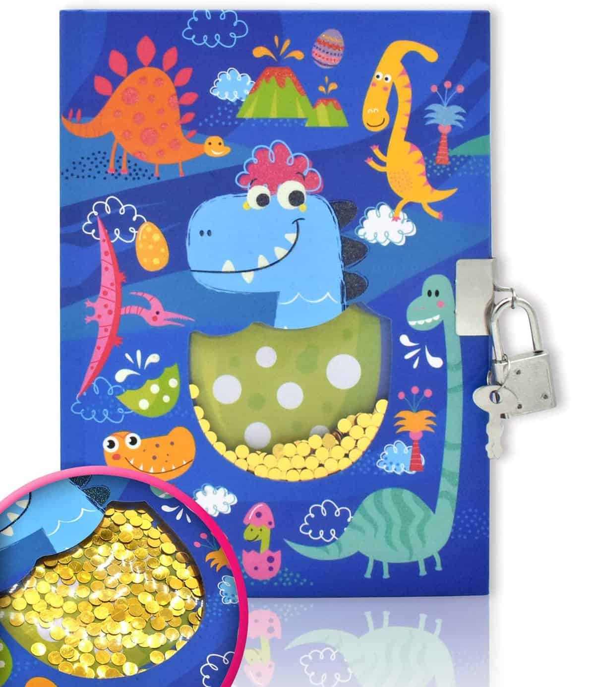 Journal Intime pour Garçons avec Cadenas pour Cadeau pour Enfants, Journal à Paillettes Secouable Dinosaur 17,8x13cm 160 Pages Lignées avec Cadenas Secret pour 6, 7, 8, 9, 10, 11, 12 Ans Écriture