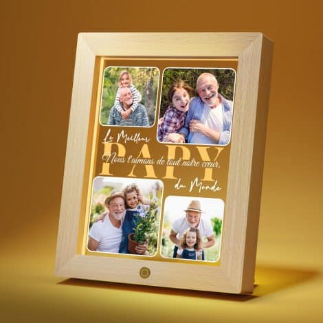 Cadre photo led personnalisé avec photo et texte : une idée cadeau originale pour Papy à Noël. Cadeau pour les grands-parents et la fête des grands-pères.