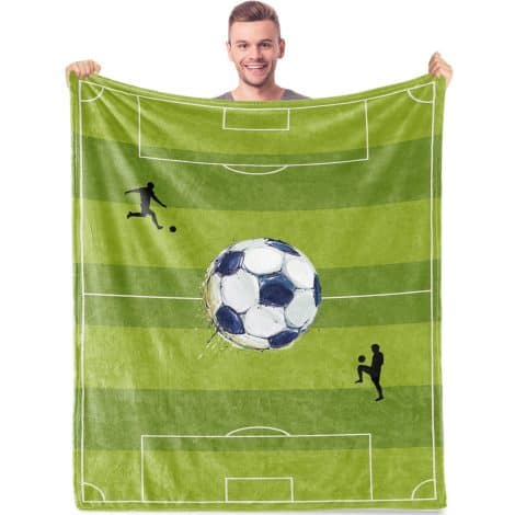 Couverture de football en flanelle douce pour les fans de sport, garçons, hommes et adultes, idéale pour un cadeau d’anniversaire, remise de diplôme ou fête des enfants, mesure 101,6 x 127 cm.