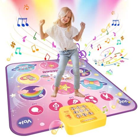 Tapis de Danse Enfants avec Lumières LED, Cadeau d’Anniversaire de Noël pour Filles de 3 à 12 ans.