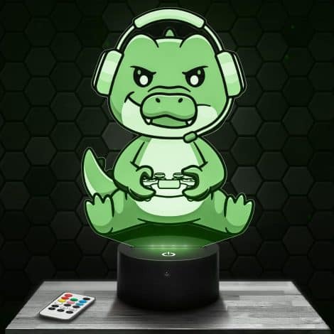 Lampe 3D Crocodile Gamer pour la décoration de la chambre d’un garçon passionné de jeux vidéo. Idée cadeau originale pour un adolescent à Noël.