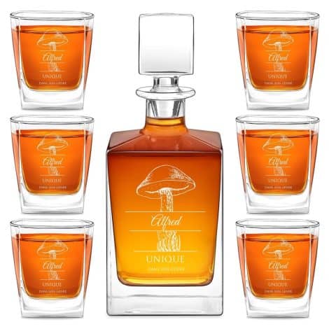 Ensemble de Whisky Maverton personnalisable : Carafe de 810 ml et 6 verres de 250 ml, idéal pour offrir à un ami, un père ou pour la fête des pères. Produit unique.