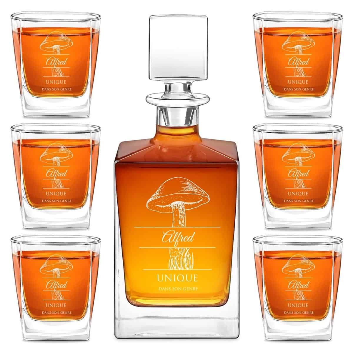 Maverton Set Whisky personnalisable - Ensemble de Carafe de 810 ml et 6 verres de 250 ml pour lui - Souvenir pour meilleur ami - Service Whiskey pour papa - fête des pères - Unique