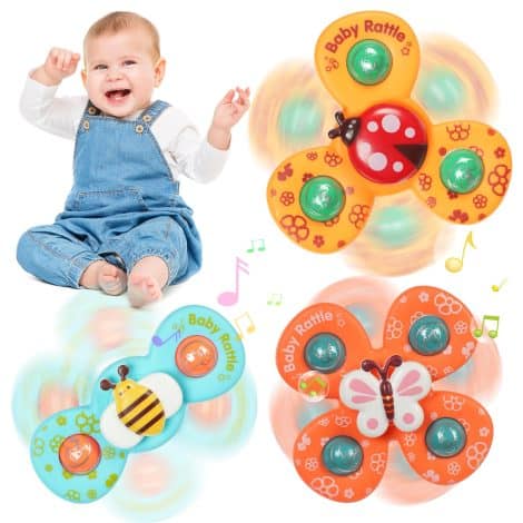 Lot de 3 Jouets de Bain pour Bébé avec Ventouses Rotatives : Coccinelle, Abeille, Papillon – Cadeau Mignon pour Enfant(s).