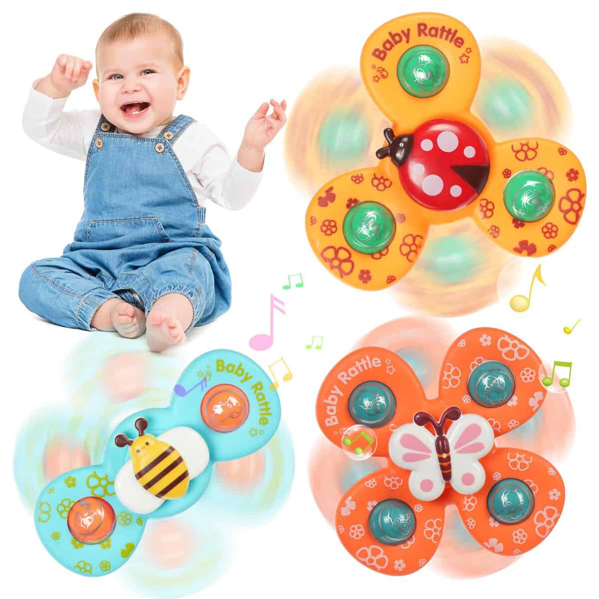 Ainiv 3PCS Coccinelle Abeille Papillon Animaux Mignons Jouets de Bain Bébé, Ventouses Rotatives, Spinner Cadeau pour Tout-Petit, Enfants, Filles, Garçons