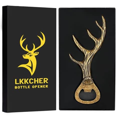 Ouvre-Bouteille en Bois de Cerf LKKCHER, Cadeau personnalisé pour Homme/Femme, Idée Anniversaire/Noël/Maman, Cadeau Fans de Cerfs.