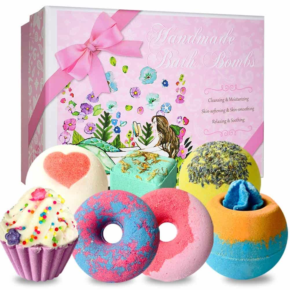 Boule de Bain, Bombe de Bain Cadeau Femme, 7PCS Bain Moussant Enfant Bombe de Bain Relaxante, Boules de Bain Effervescent Coffret Cadeau pour Maman, Anniversaire, Noël, Saint Valentin, Fête des mères