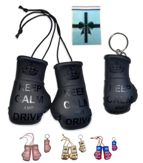 Calme-Moi Coffret mini gants de boxe + porte-clés rétroviseur voiture, accessoires fun pour conducteur masculin.