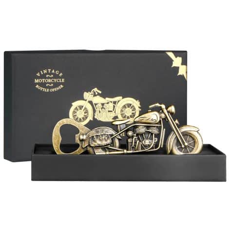 Ouvre-bières Moto Rétro, WZLEMOM Ouvre-bière, 10 autocollants motards + 1 carte vœu. Cadeaux anniversaire/Saint-Valentin Pères Hommes.