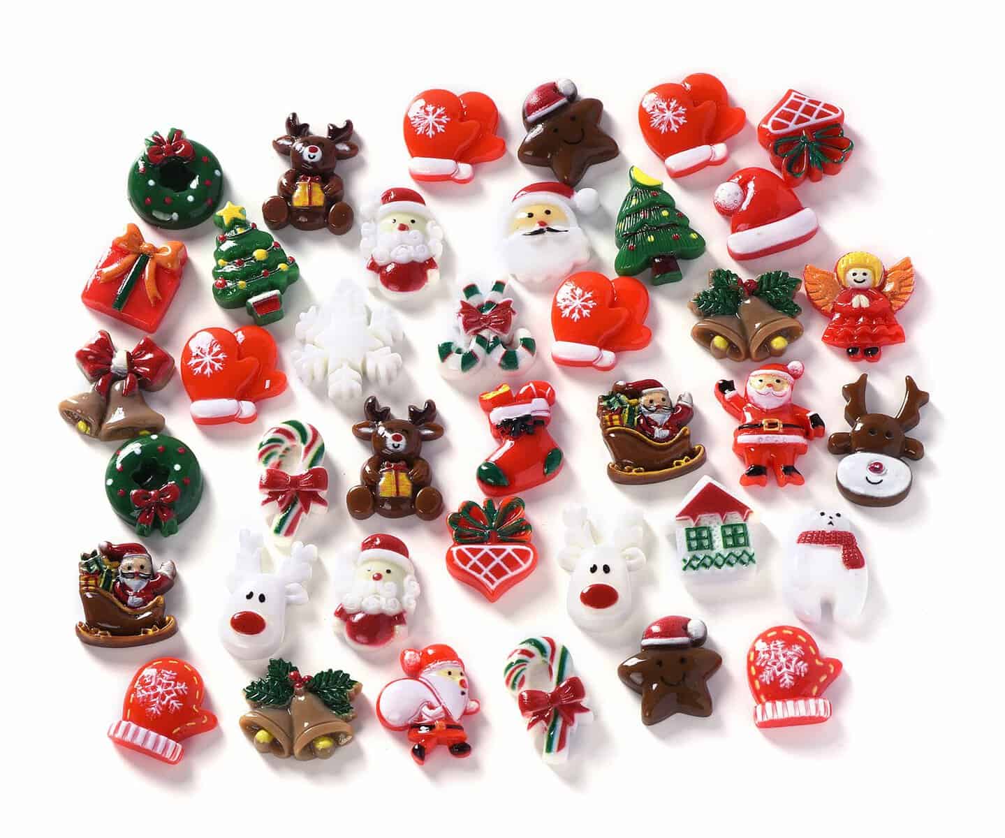 MKISHINE 50pcs Figurines Noël Miniature de Résine Père Noël,Sapin de Noël,Bonhomme,Objet de noël,Petit Ornement Decoration pour Cadeau,Cartes,Scrapbooking,bûche de noël