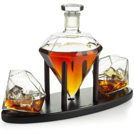 Le Décanteur Diamond pour Whisky de The Wine Savant avec 2 verres assortis pour liqueur, scotch, rhum, bourbon, vodka, tequila (750 ml).