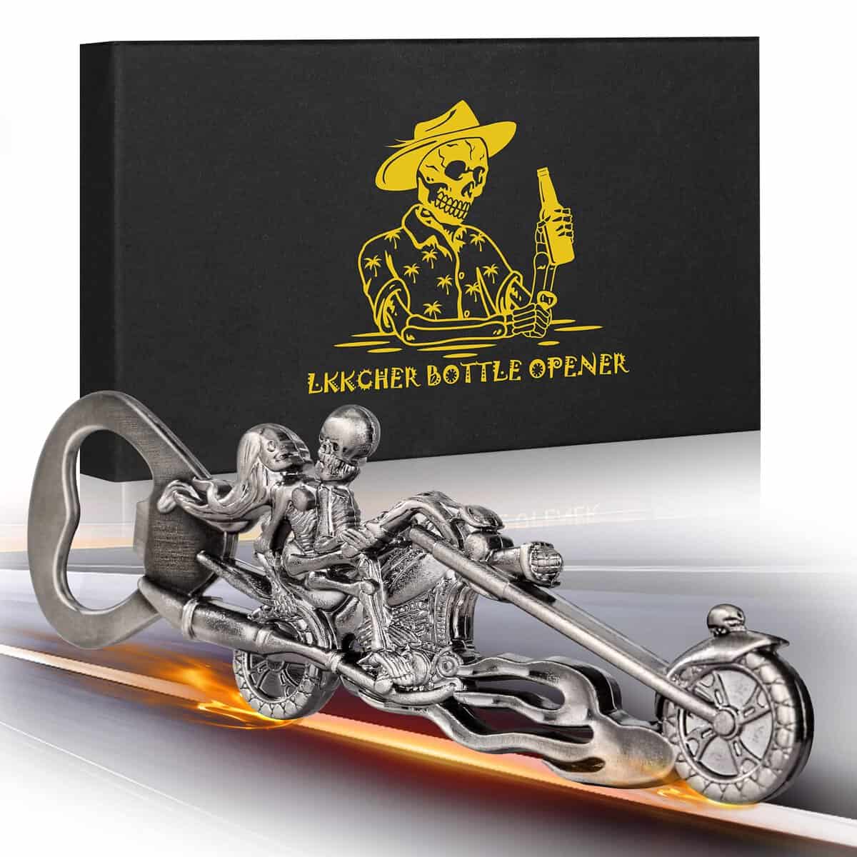 LKKCHER Décapsuleur de Bière de Skeleton Rider de Moto, Cadeau Anniversaire Homme, Idée Cadeau Original Homme, Gadget Cadeau Saint Valentin Homme/Petit ami/Mari/Papa/grand-père, Cadeau fête des pères