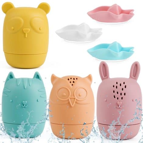 Ensemble de 7 jouets de bain en silicone sans BPA, amusants pour bébé, animaux flottants pour enfant.