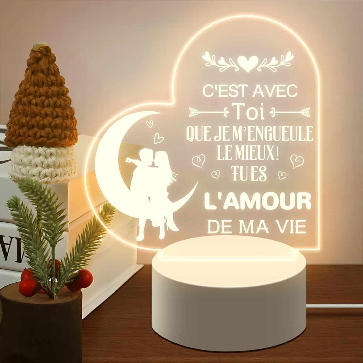 Auezona Cadeau Personnalisé Cadeau Anniversaire Mariage -coeur Veilleuse Cadeau Saint Valentin Lampe Personnalisée Idee Cadeau Original pour Petit ami, Petite amie, Papa et Maman Couple