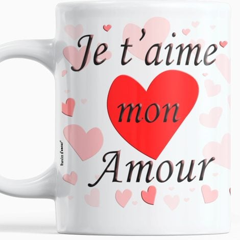 Mug romantique “Mots d’amour” pour offrir à votre partenaire lors de Saint-Valentin ou anniversaire.