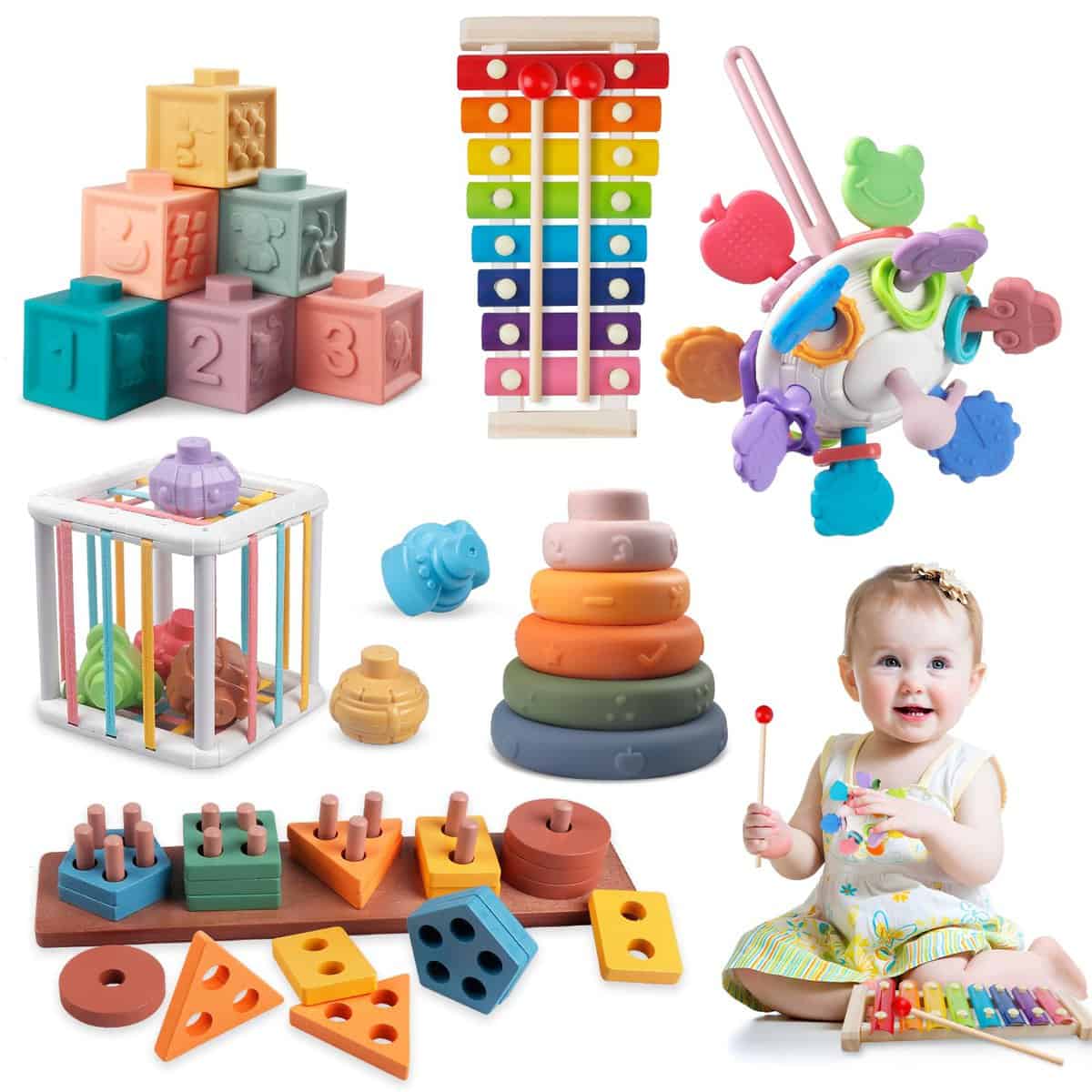 Jouets pour bébés 6-12 Mois, Jouets pour tout-petits 1-2 ans, (6 en 1) Ressenti Bébé Blocs Jouets Pour les bébés de 1, 2, 3 ans, Bébé Les tout-petits Nouveau-né Les Jouets, Éducation préscolaire Jouet