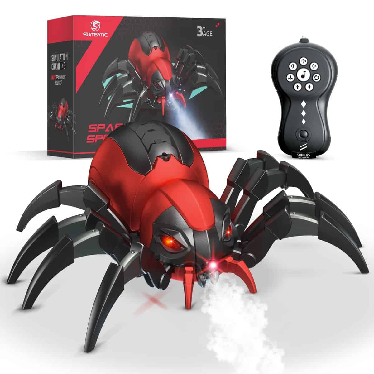 sumsync Télécommande Araignées Jouets pour Enfants - Véritable RC Spider, Effets musicaux, Lumières LED, 3 4 5 6 7 8 9 10 11 12 Ans Jouets pour garçons/Filles, Cadeau d'anniversaire pour Halloween