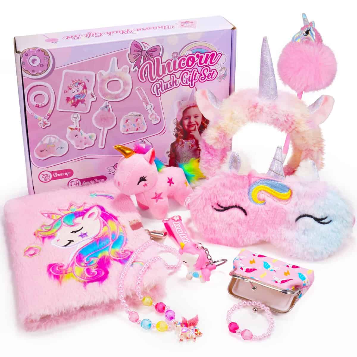 HappyKidsClub Cadeau de Noël Licorne Fille 3-12 Ans, Journal Intime Fille avec Stylo Bijoux Fille Masque de Nuit Porte Monnaie Enfant Bandeau Maquillage Porte Clé Licorne Jouet Carnet Secret Fille