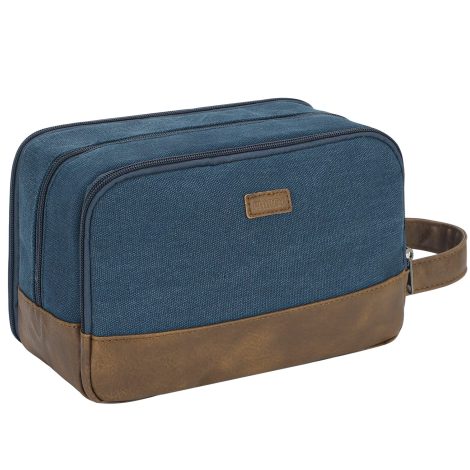 WANDF Trousse de Voyage pour Hommes, Organisateur de Toilette Suspendu en Toile Imperméable Bleue.