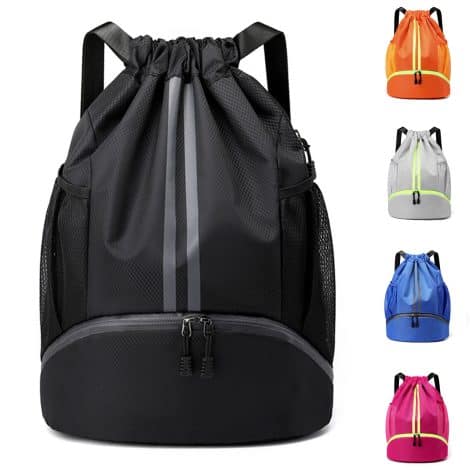 Sac de sport étanche avec compartiment pour chaussures et poche imperméable pour piscine, voyage et sport, pour tous, couleur noir.