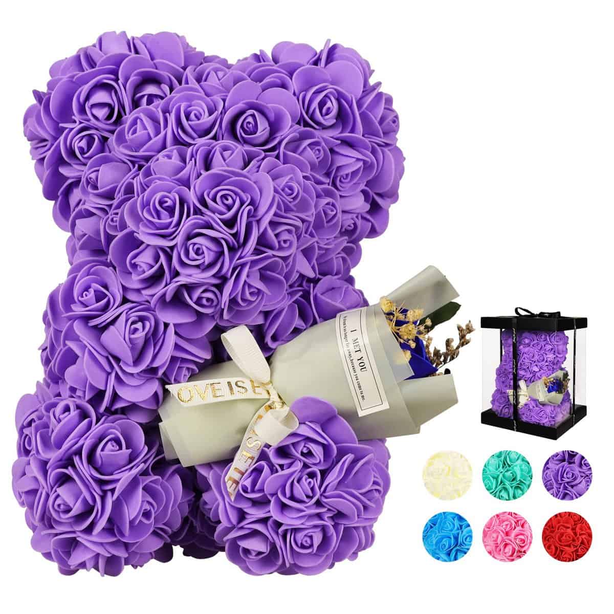 Cadeau Fete des Meres,Cadeaux de Saint-Valentin,Ours Rose Fait à la Main, Fete des Meres,Never Wither Roses pour la Saint-Valentin, Cadeaux d'anniversaire pour Sa Petite Amie,Cadeau Femme(Violet)