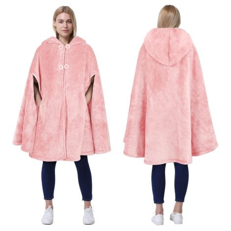 Poncho chic à capuche pour femme, enveloppement chaud et doux en molleton Sherpa, idéal pour cadeau adulte et filles.