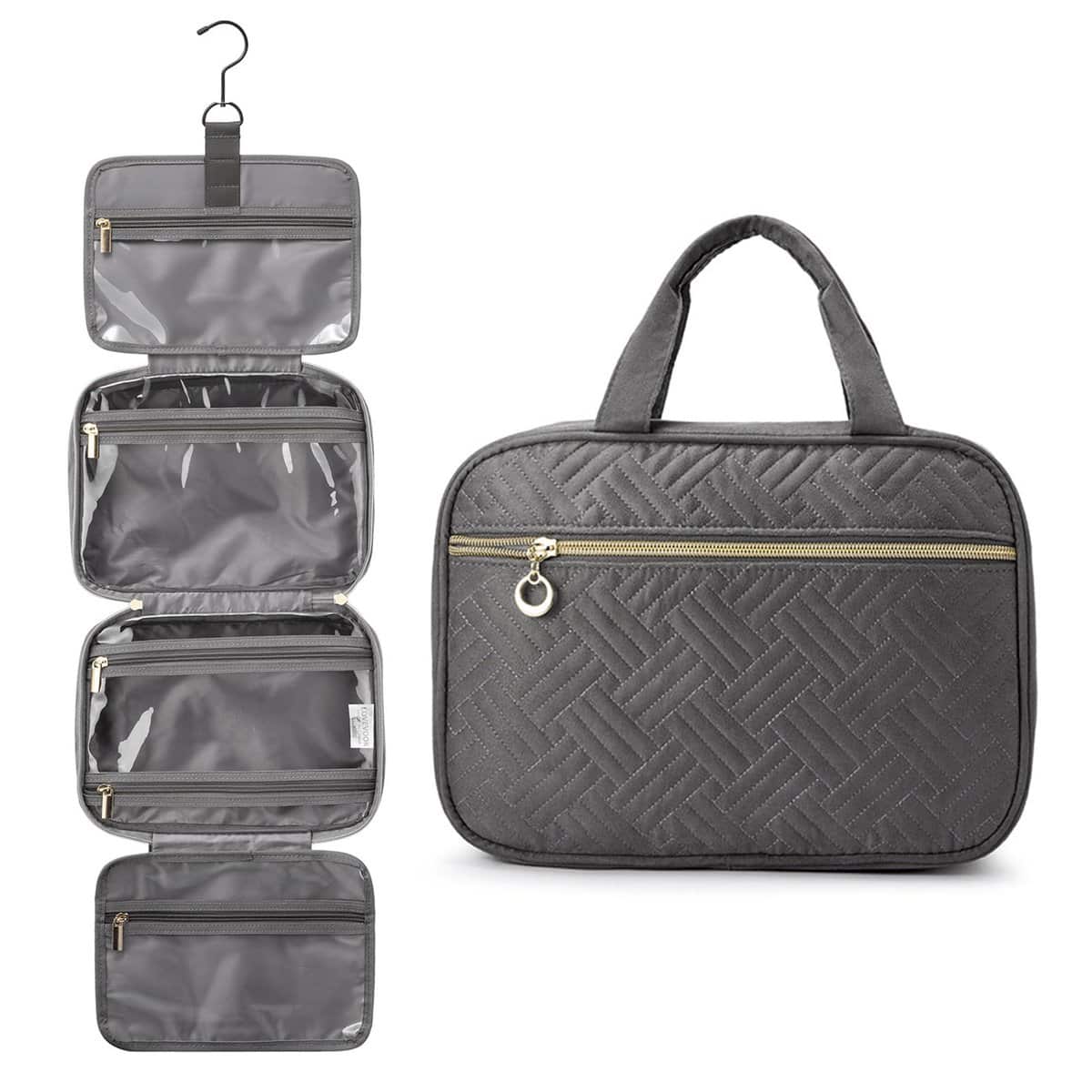 LOVEVOOK Trousse de Toilette-Trousse de Toilette Voyage pour Femmes, Sac de Toilette Voyage Imperméable et Suspendu, Gris