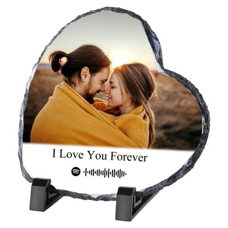 Plaque de musique personnalisable pour couple avec cadre photo, idéale pour Noël, Saint-Valentin ou anniversaire.