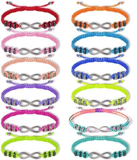 Bracelet Tressé Tacobear avec Symbole de l’Infini, 12 Pièces, Réglable, pour Cadeau Anniversaire de Fête.