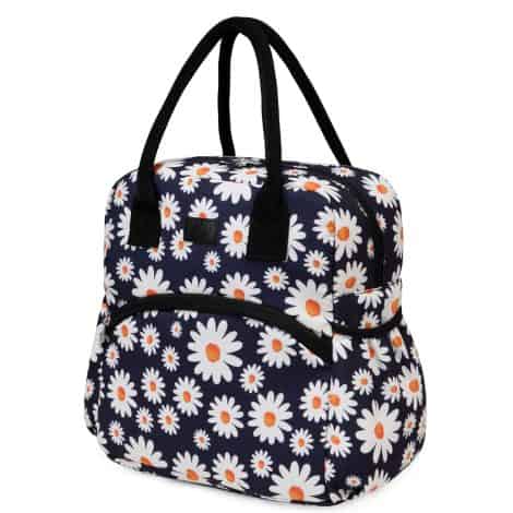 Sac isotherme Marguerite Kasgo pour repas femme, 11,37L (16 canettes), léger et pliable avec poche latérale. Parfait pour le travail, l’école, le pique-nique et les voyages.