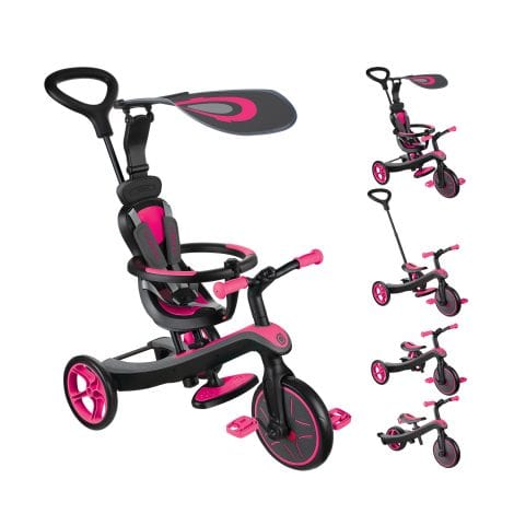 Globber – TRIKE 4 en 1 – Tricycle et draisienne pour petit de 10 mois à 5 ans, Rose.