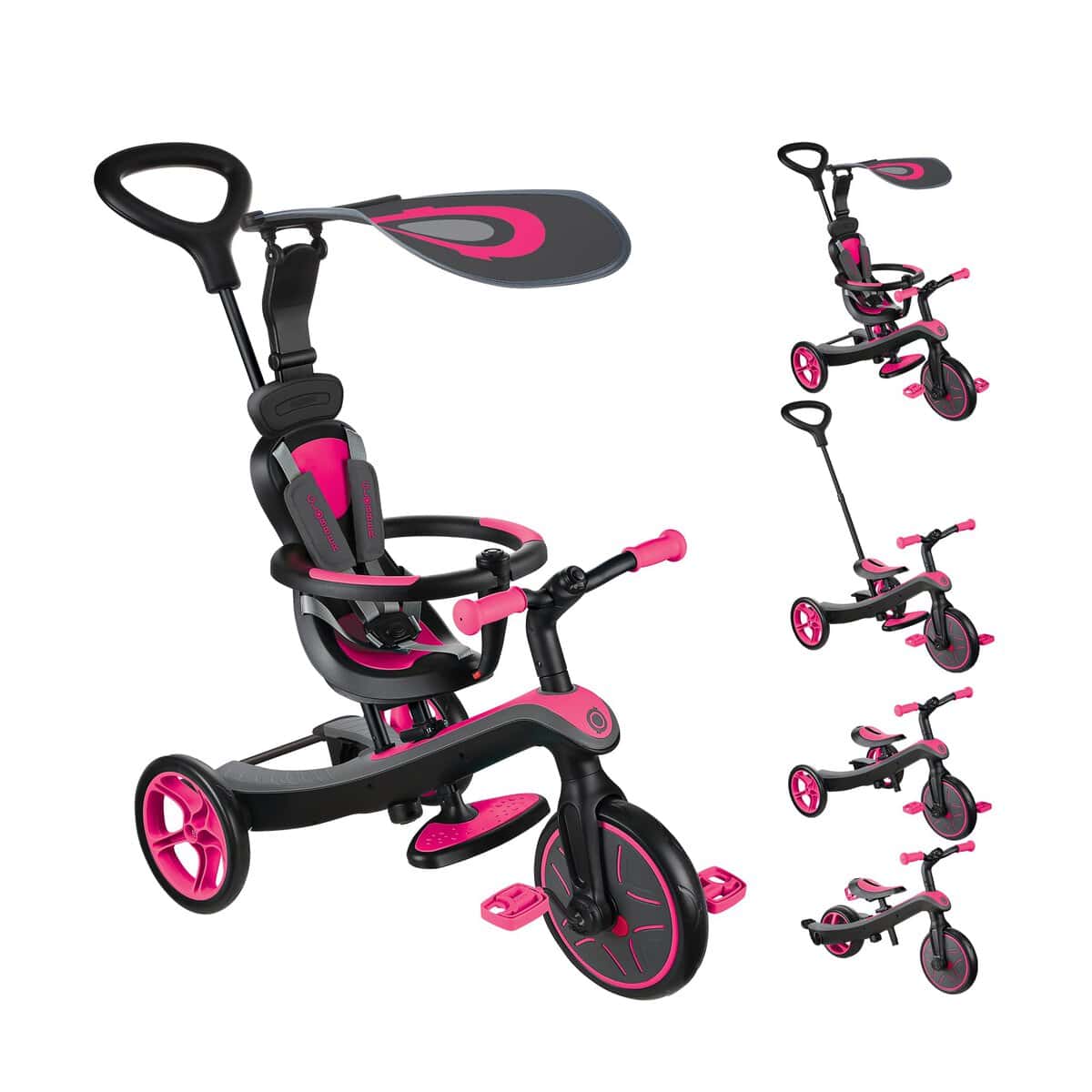 Globber - EXPLORER TRIKE 4 en 1 - Tricycle évolutif & draisienne pour les tout-petits âgés de 10m+ à 5 ans + , Rose