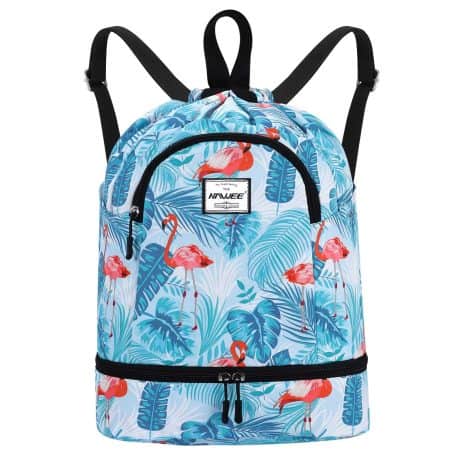 Sac à dos imperméable HAWEE avec cordon de serrage, idéal pour voyage, sport, plage, yoga. Taille L, motif feuille d’érable.