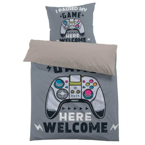 Parure de lit Gamer avec housse de couette 140x200cm et taie d’oreiller 65x65cm. Idéal pour adolescent ou enfant garçon.