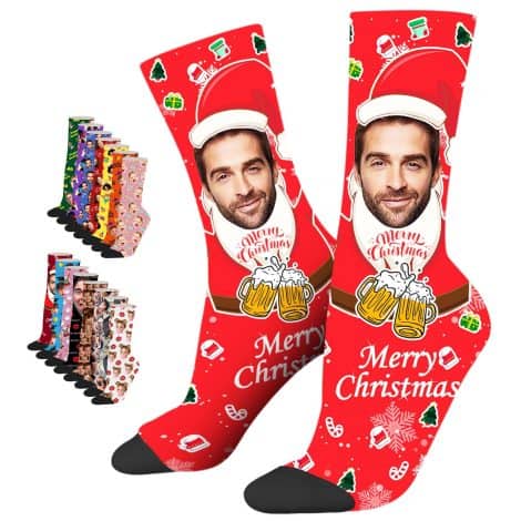 Chaussettes Uniques avec Photos, Visage ou Texte, Drôles ou Fantaisie pour Cadeaux Halloween, Noël et Anniversaire. (A15)