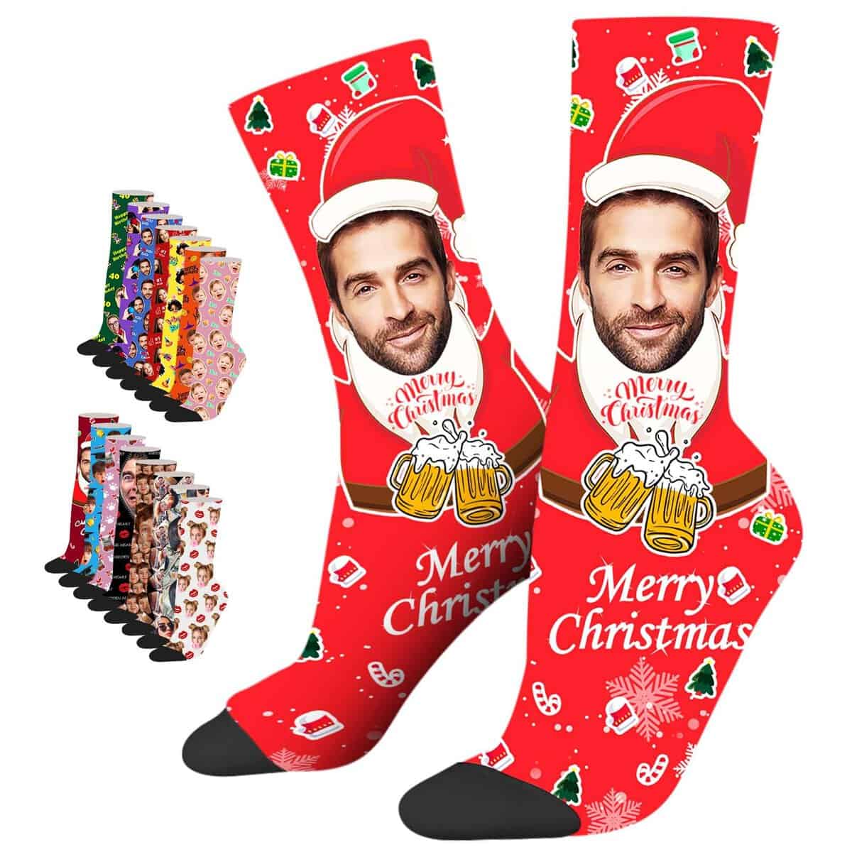 LucBuy Chaussettes Personnalisées avec Photos, Chaussettes de Visage Personnalisées avec Texte,Chaussettes Drôles Personnalisées,Chaussettes Fantaisie Halloween Noël Anniversaire Cadeaux (A15)